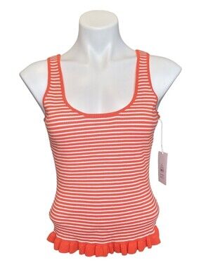 NWT Free Assembly Womens Medium Orange And White Striped Tank Top